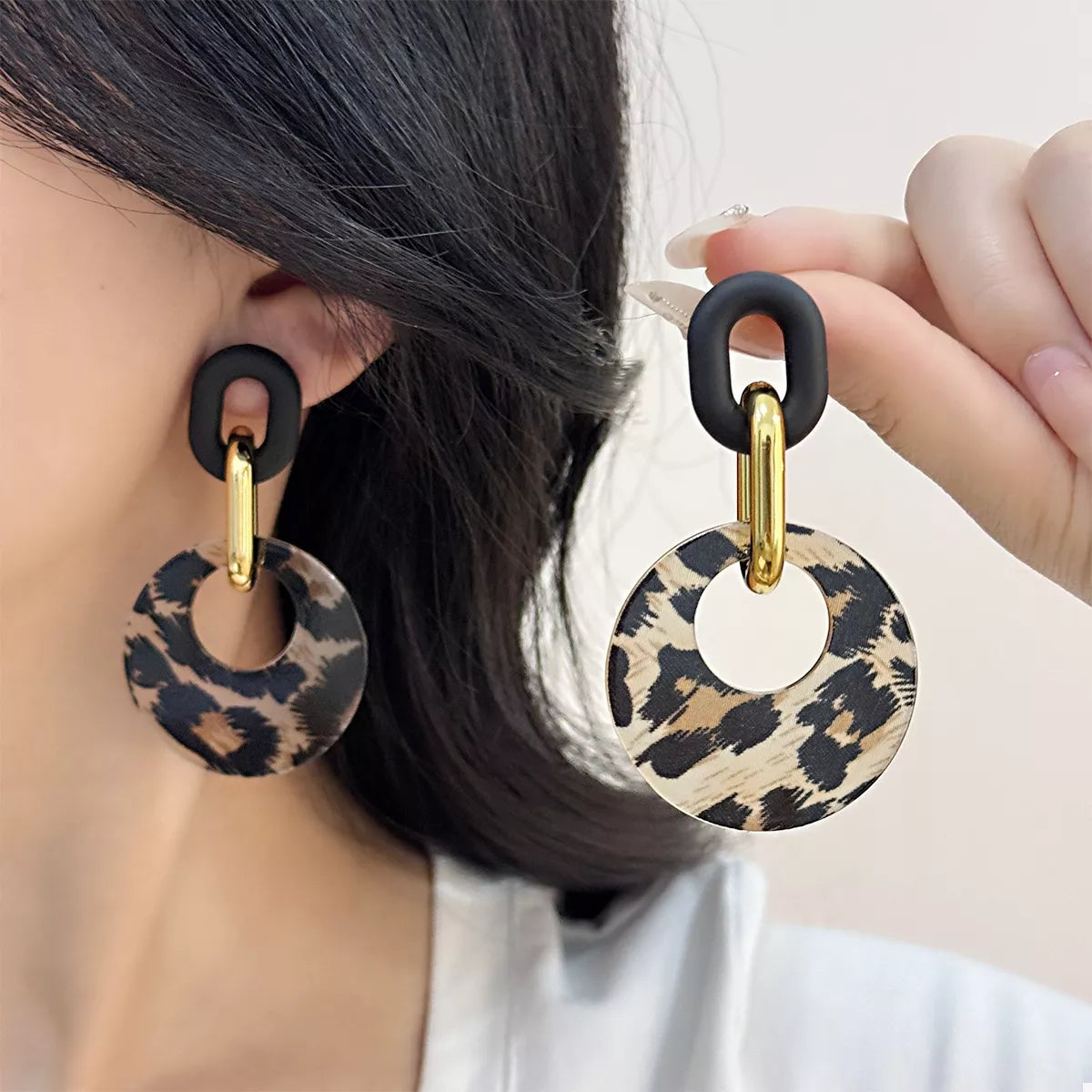 Printed Circle Dangle Earrings - Thalia Chic