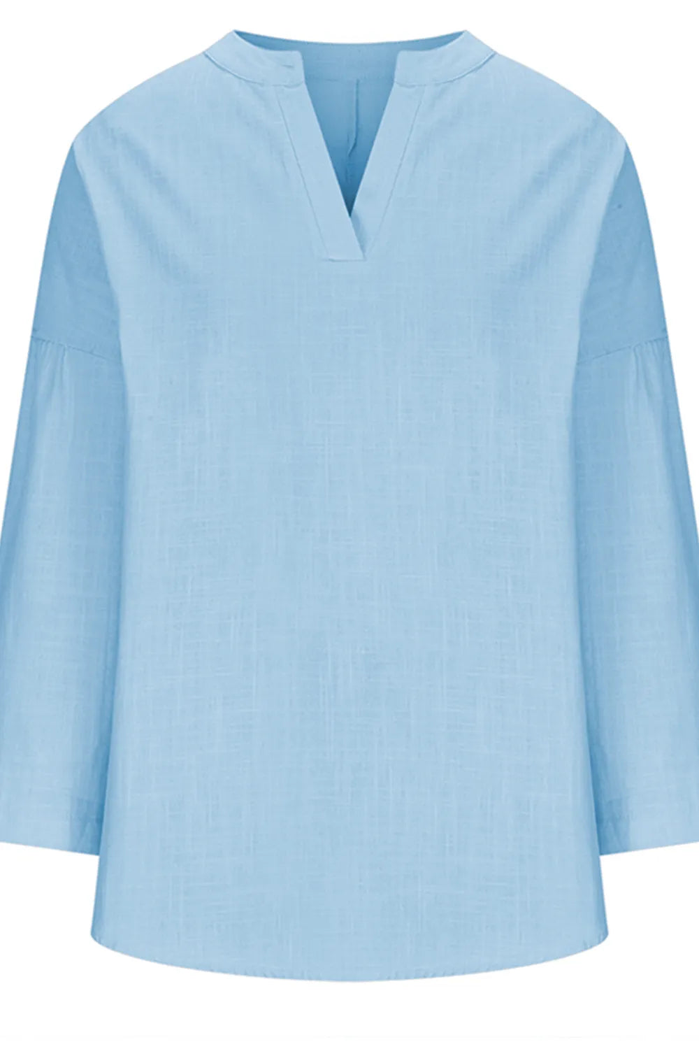 Solid Color Notched Long Sleeve Blouse - Thalia Chic