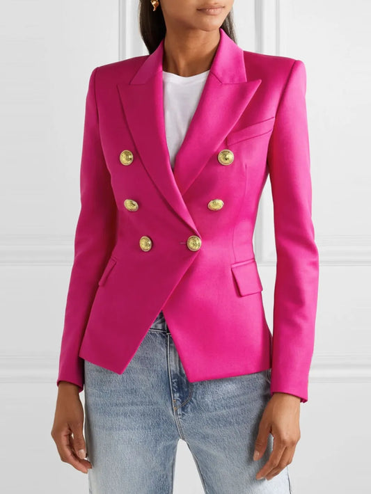 Lapel Collar Long Sleeve Blazer - Thalia Chic