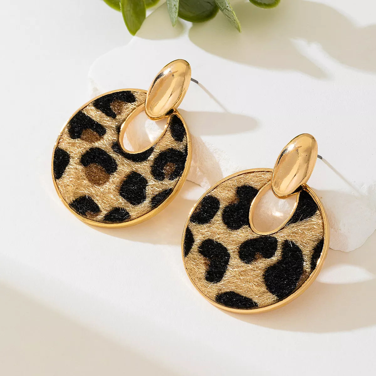 Leopard Circle Dangle Earrings - Thalia Chic