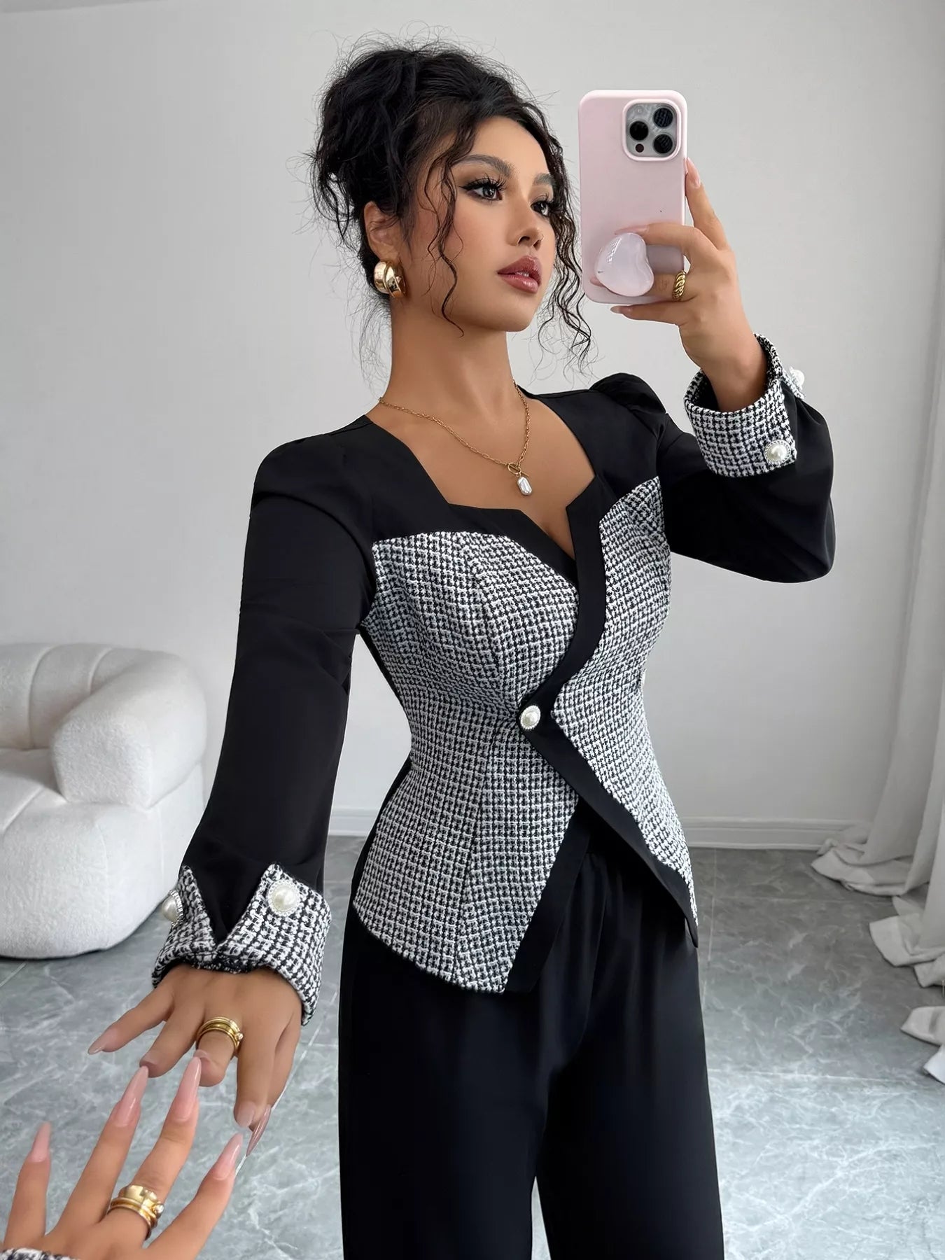 Long Sleeve Top and Wide Leg Pants Set - Thalia Chic