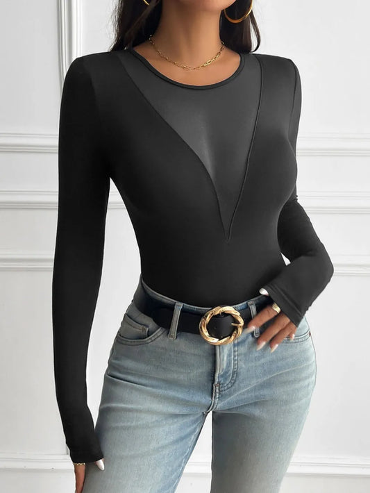 Devine Round Neck Long Sleeve T-Shirt - Thalia Chic