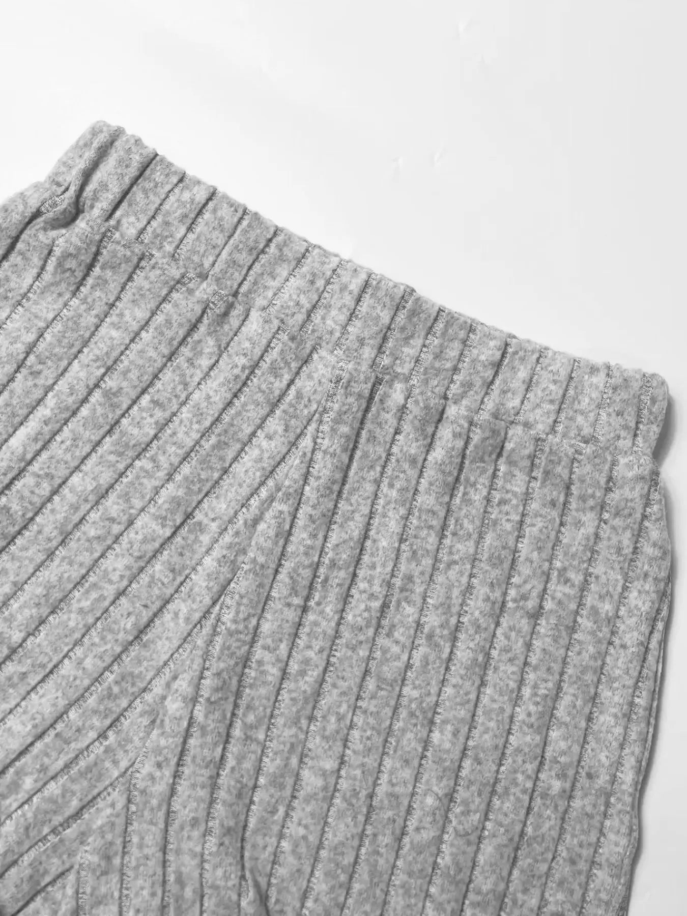 Ribbed Knit Crop Top and Wide Leg Pants Set - Thalia Chic