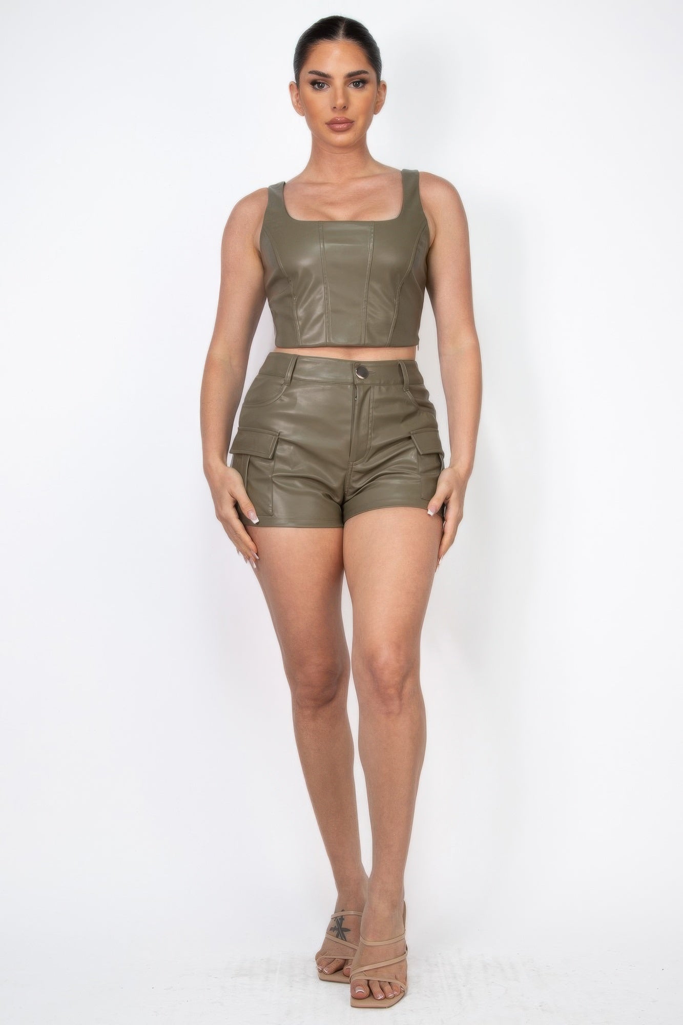 Faux Leather Cargo Mini Shorts - Thalia Chic