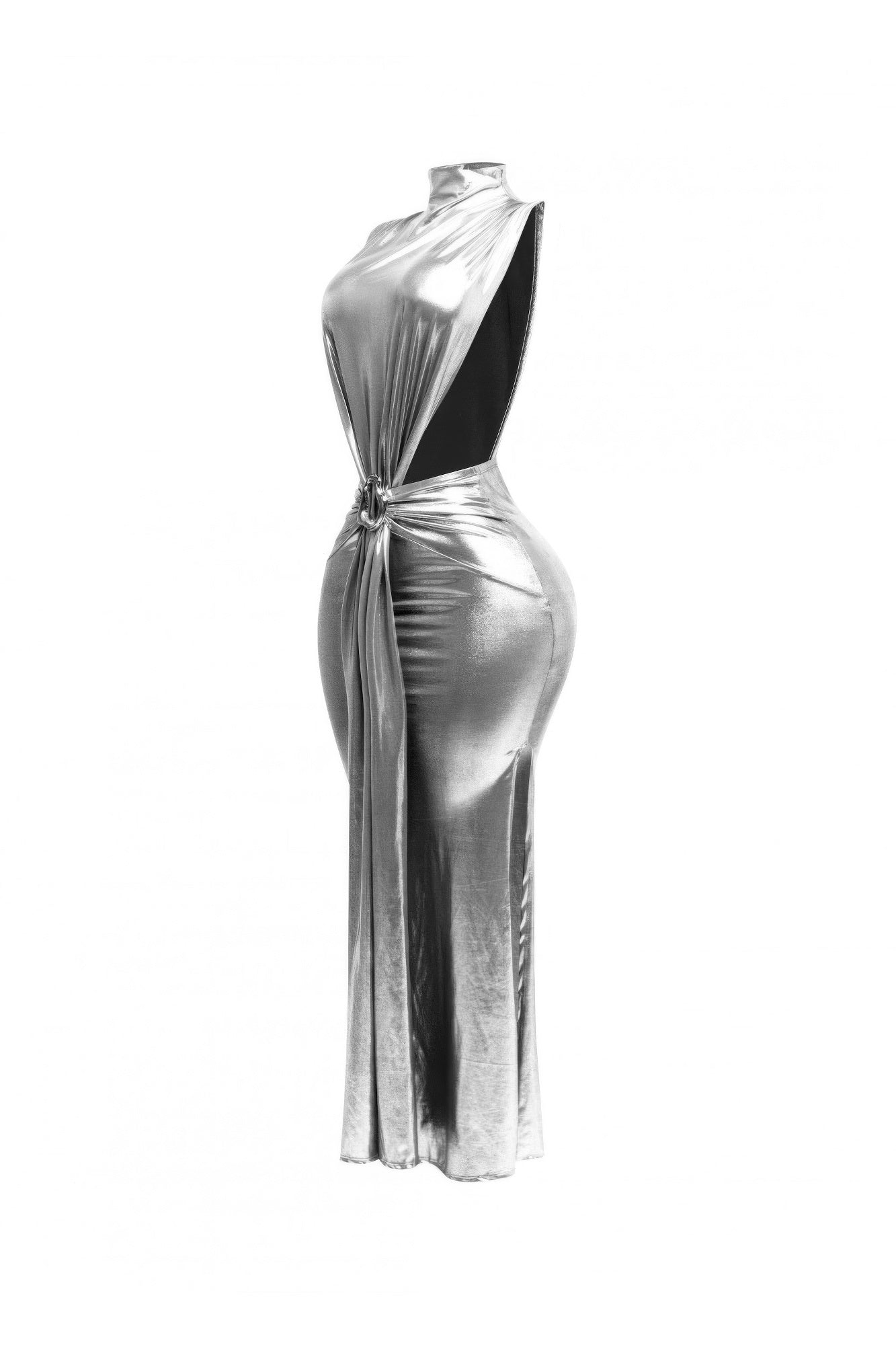 Mock Neck And Tied Waist Dress - Thalia Chic