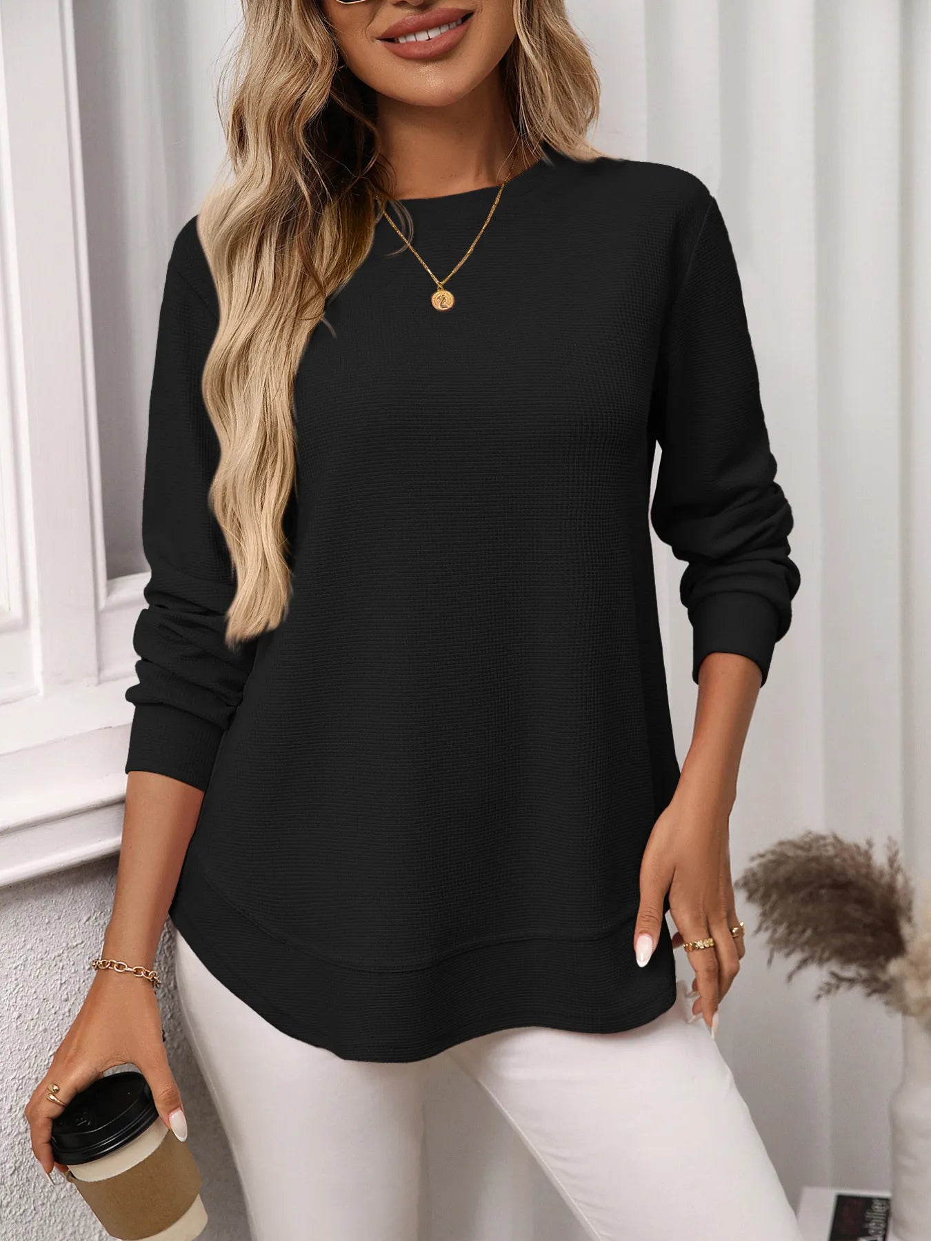 Long Sleeve Round Neck T-Shirt - Thalia Chic