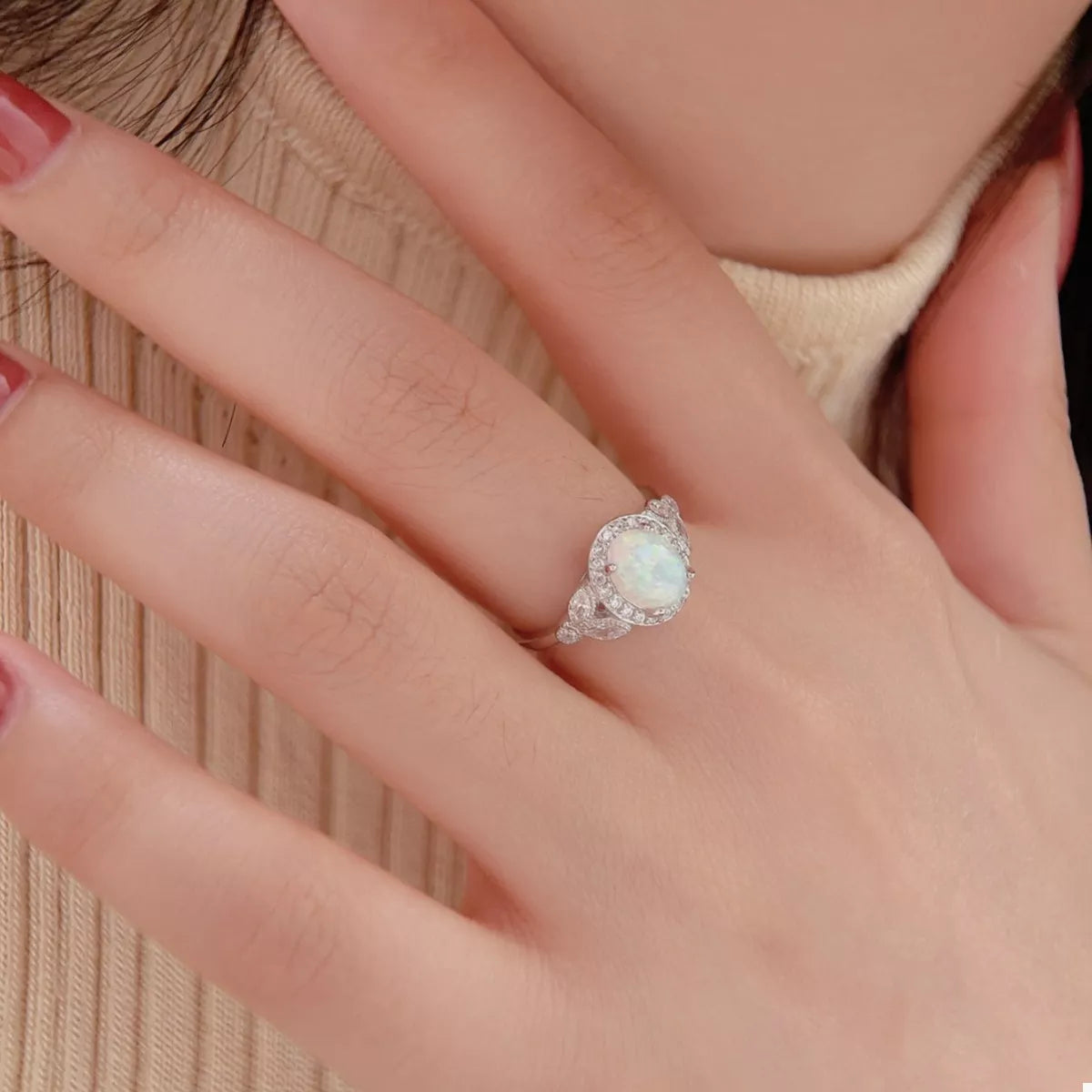 Moonstone 925 Sterling Silver Zircon Round Ring - Thalia Chic