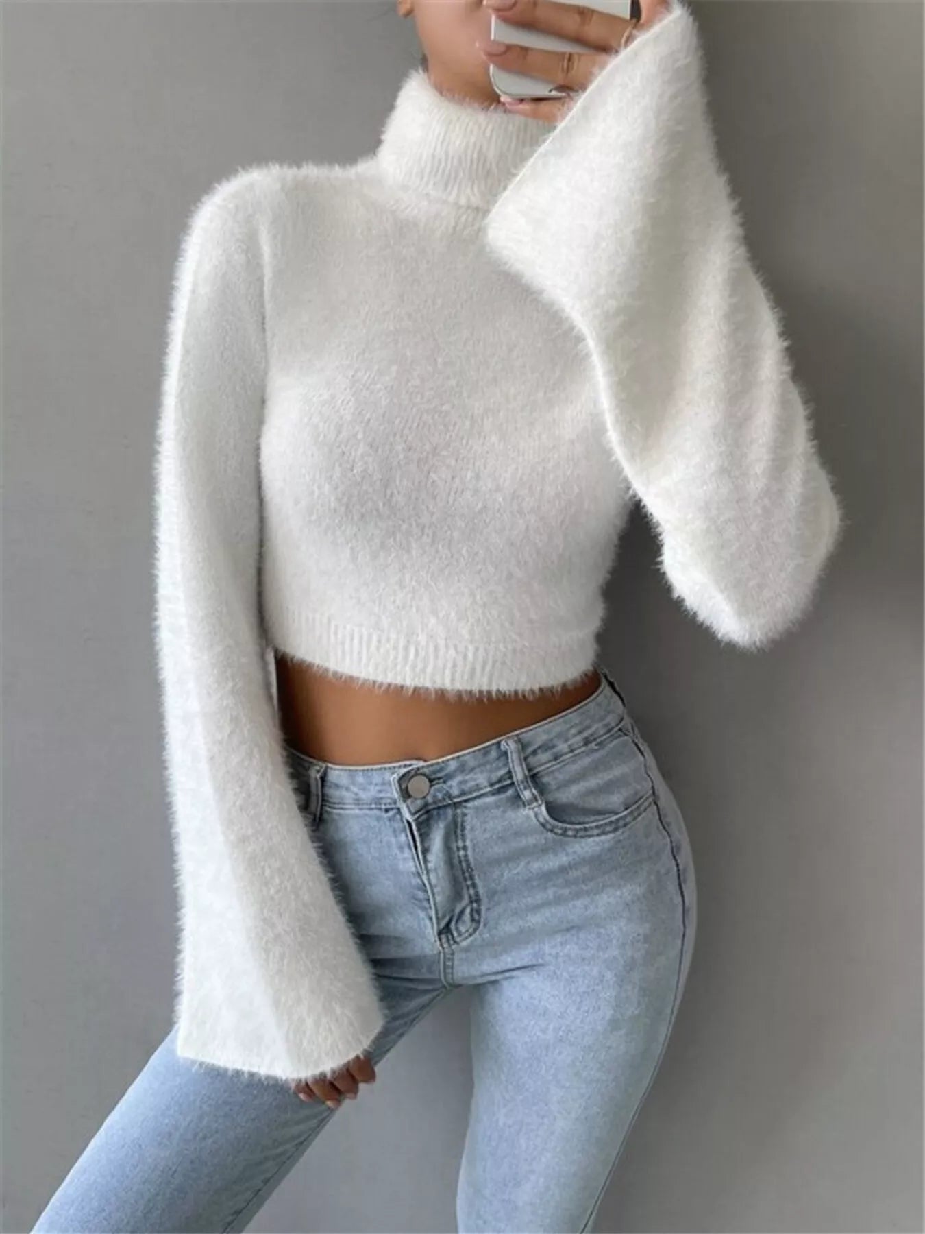 Turtleneck Flare Sleeve Sweater - Thalia Chic