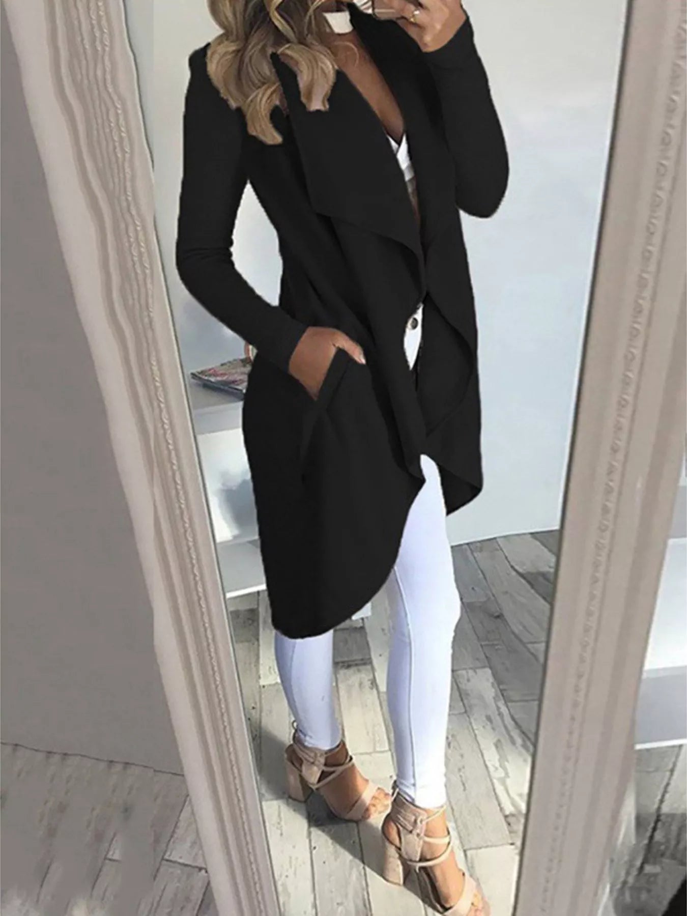 Full Size Lapel Collar Long Sleeve Coat Plus Size - Thalia Chic