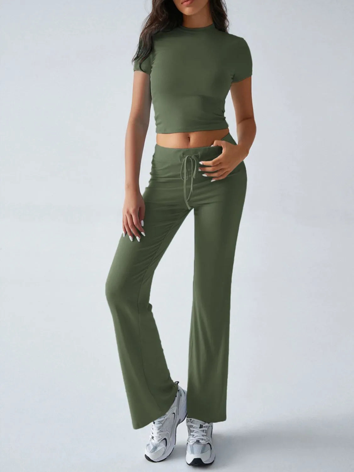 Round Neck Short Sleeve Top and Pants Set - Thalia Chic