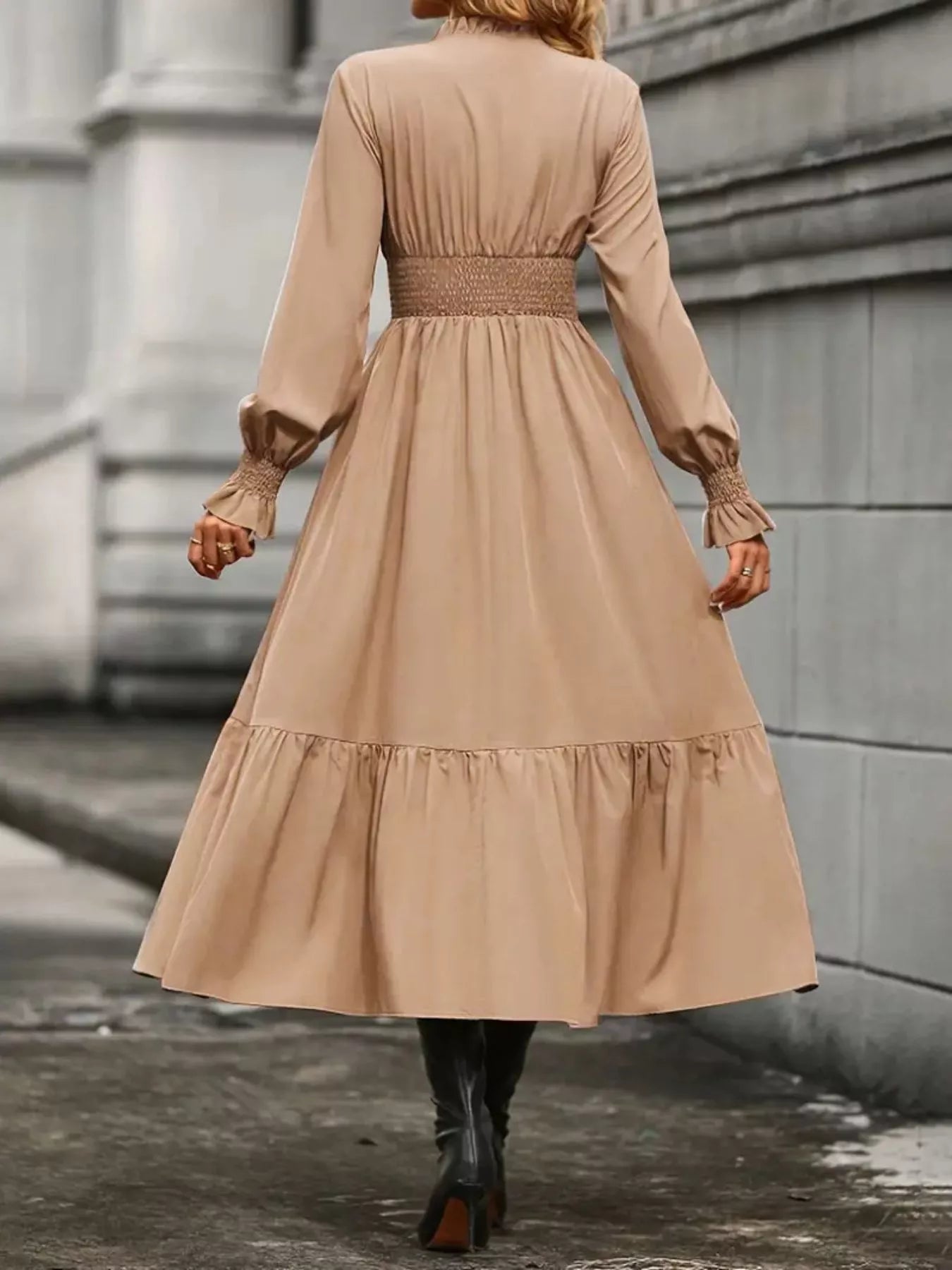 Surplice Long Sleeve Tiered Midi Dress - Thalia Chic