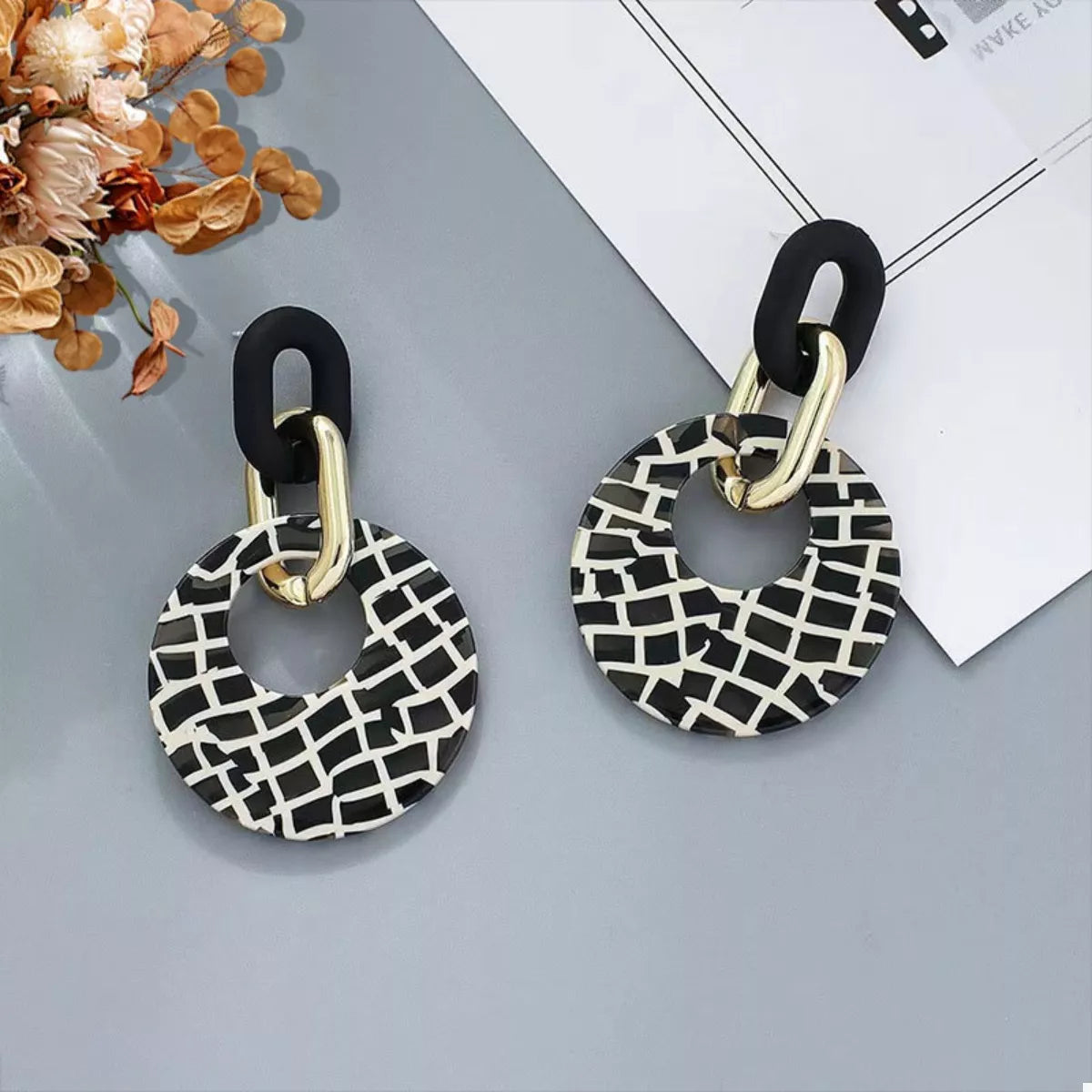 Printed Circle Dangle Earrings - Thalia Chic