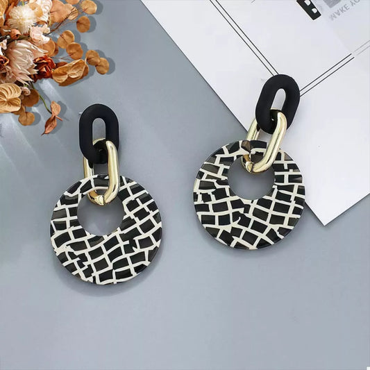 Printed Circle Dangle Earrings - Thalia Chic