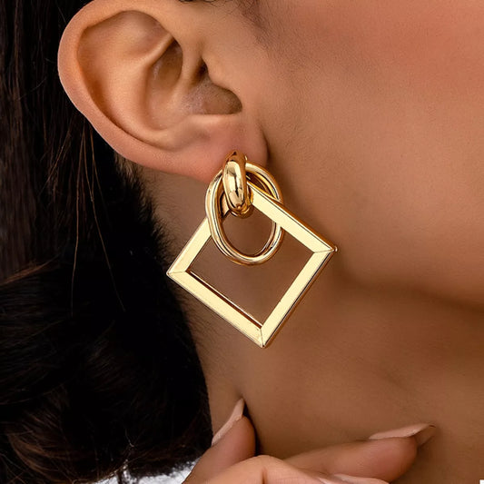 18K Gold-Plated Geometric Square Hoop Earrings - Thalia Chic
