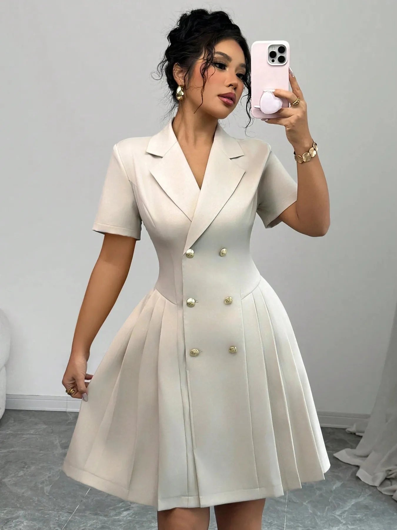 Double-Breasted Short Sleeve Dress - Thalia Chic