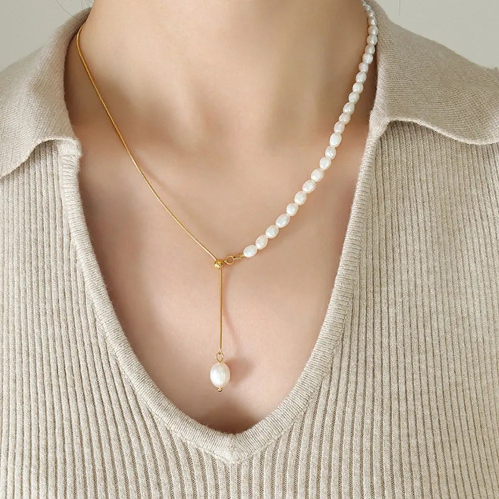 18K Gold-Plated Pearl Necklace - Thalia Chic