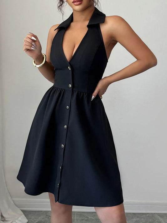 Halter Neck Sleeveless Mini Dress - Thalia Chic