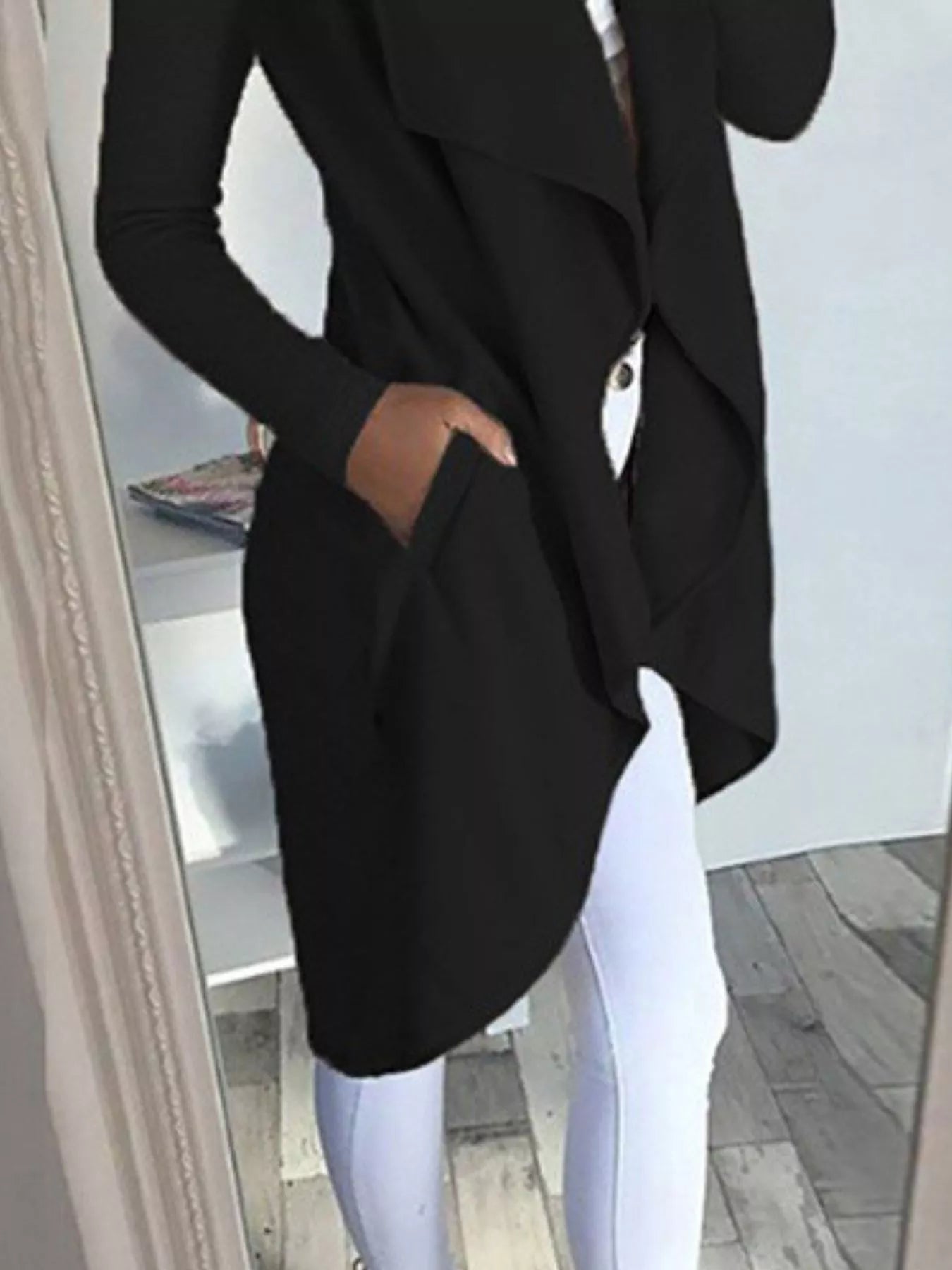 Full Size Lapel Collar Long Sleeve Coat Plus Size - Thalia Chic