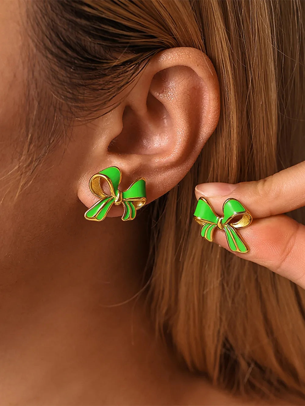 Stainless Steel Oil Drip Bow Stud Earrings - Thalia Chic