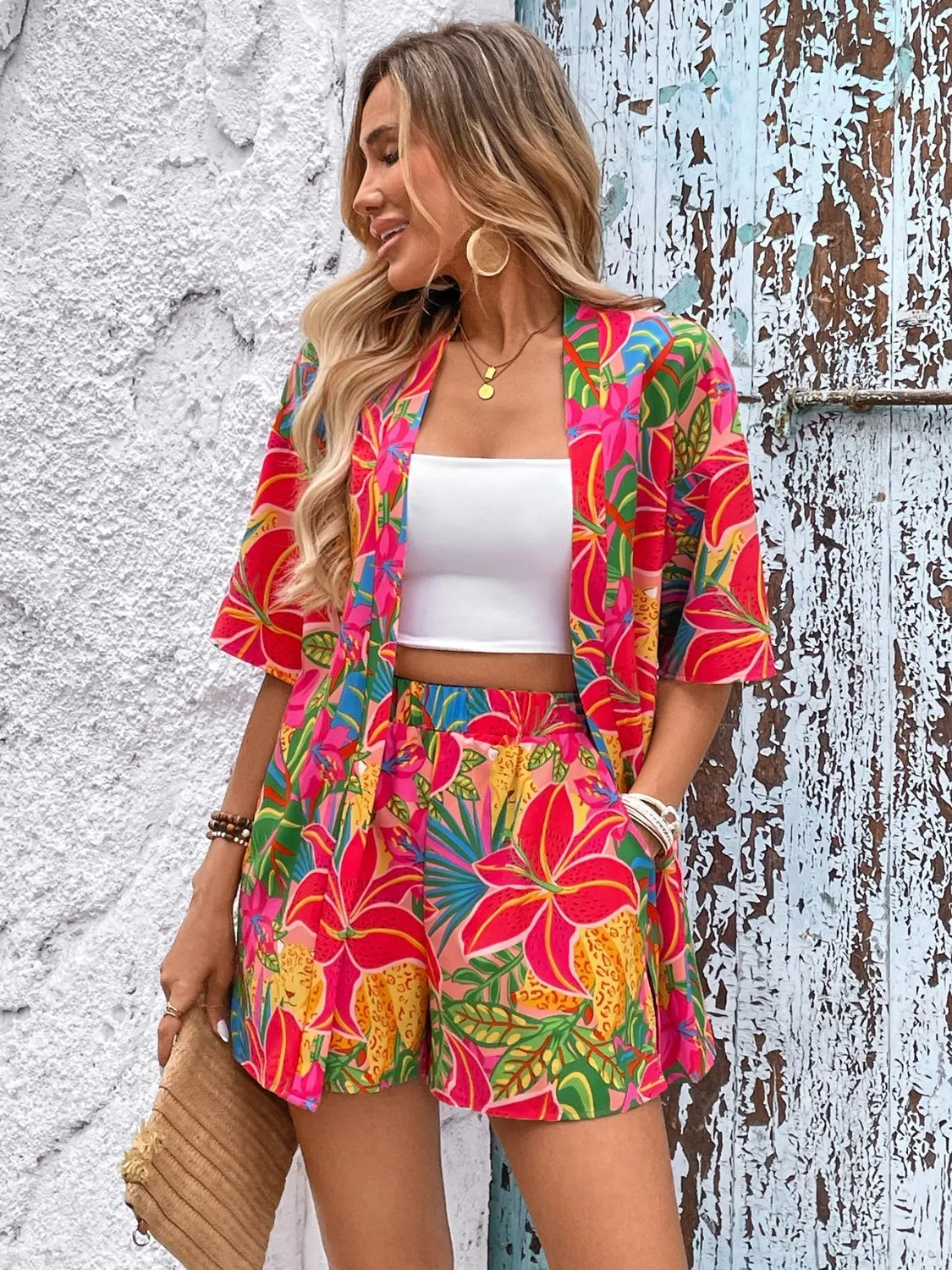 Printed Half Sleeve Top and Shorts Set - Thalia Chic