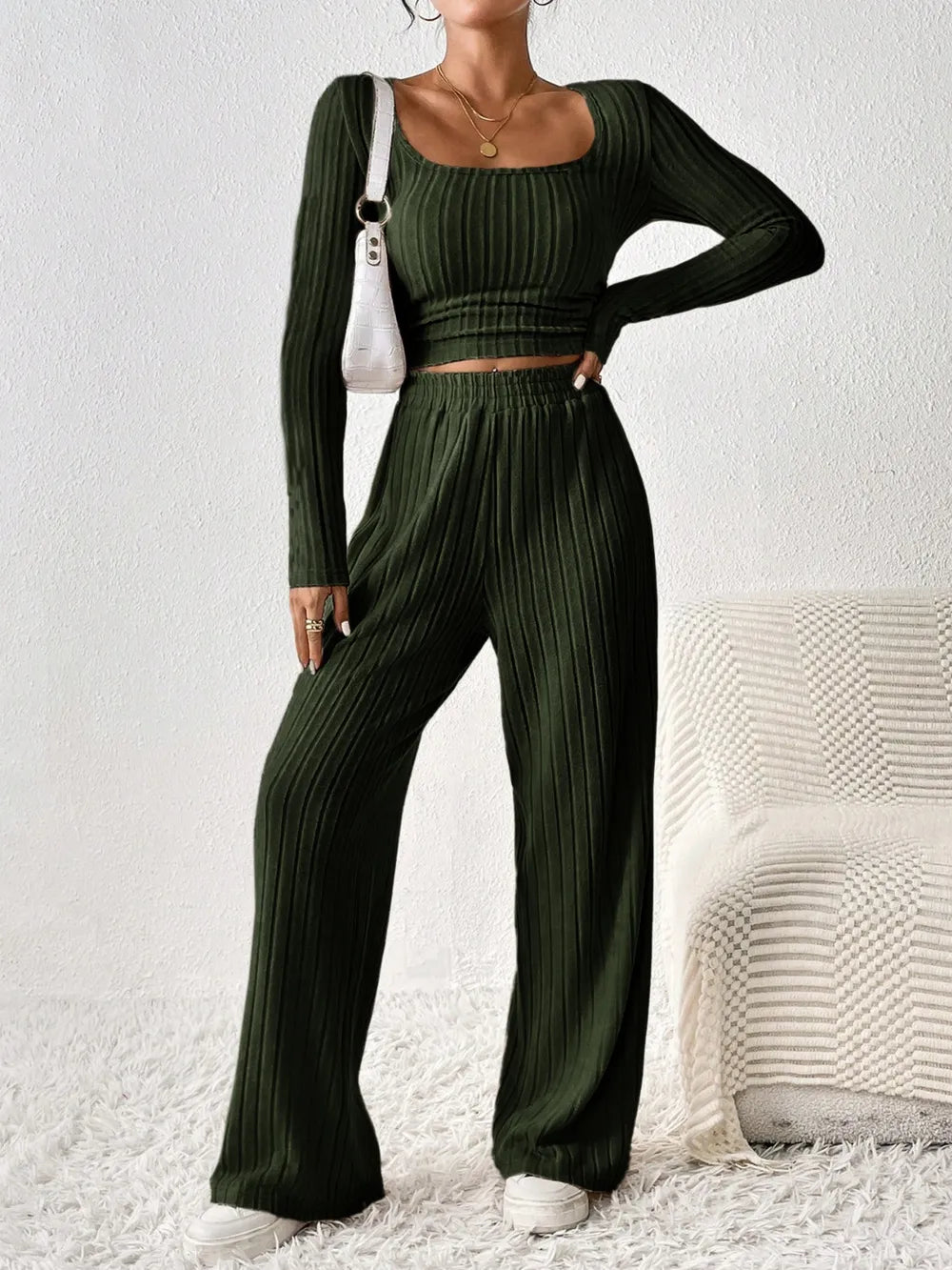 Honey Scoop Neck Long Sleeve Top and Pants Set - Thalia Chic