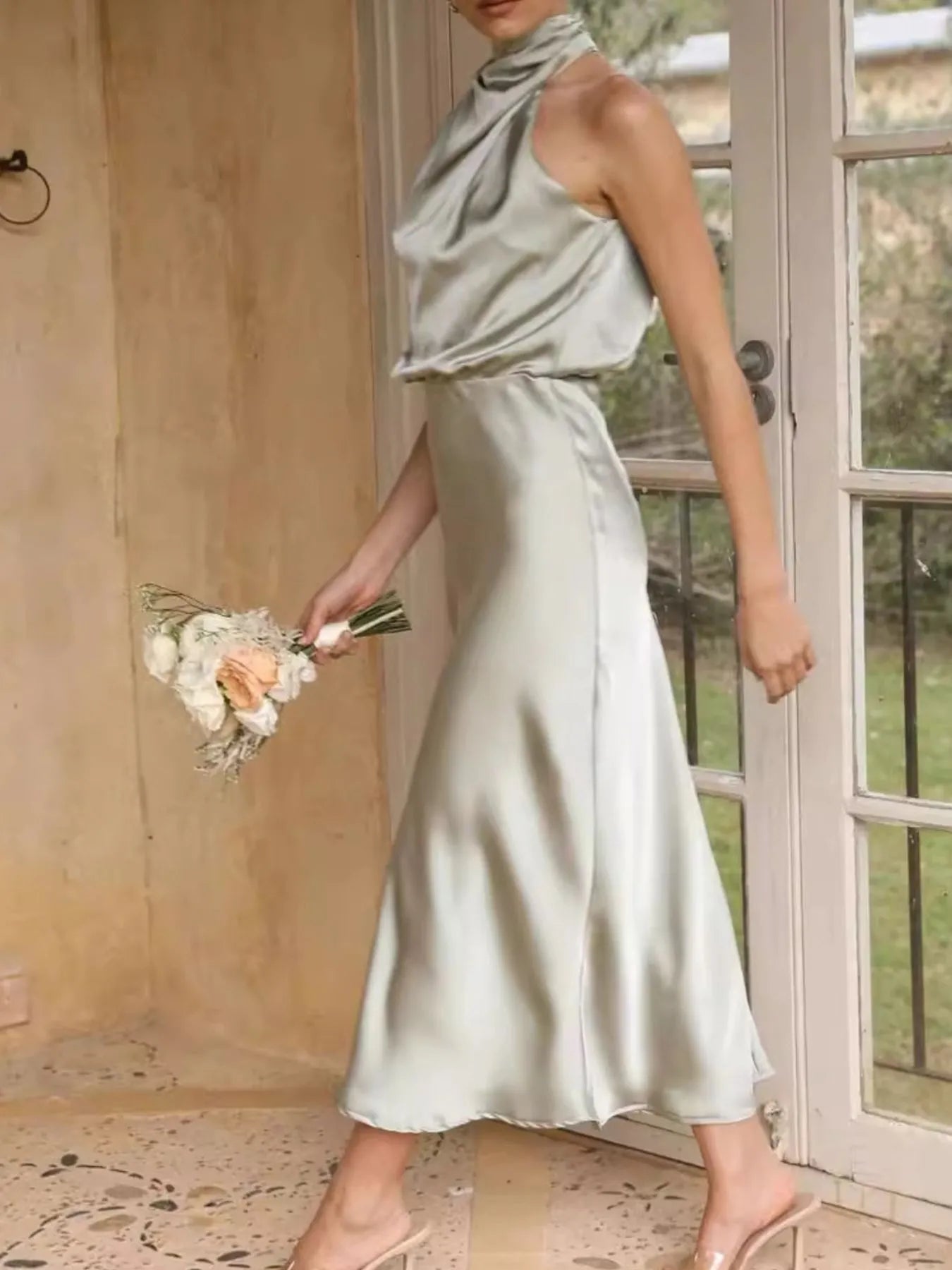 Asymmetrical Ruched Sleeveless Midi Dress - Thalia Chic