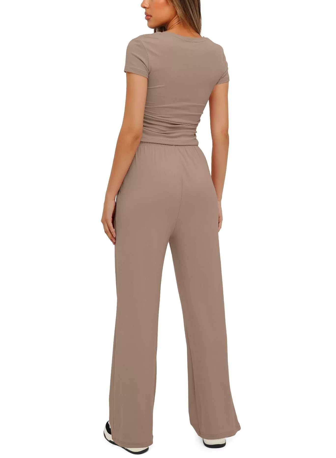 Round Neck Short Sleeve T-Shirt and Pants Set - Thalia Chic