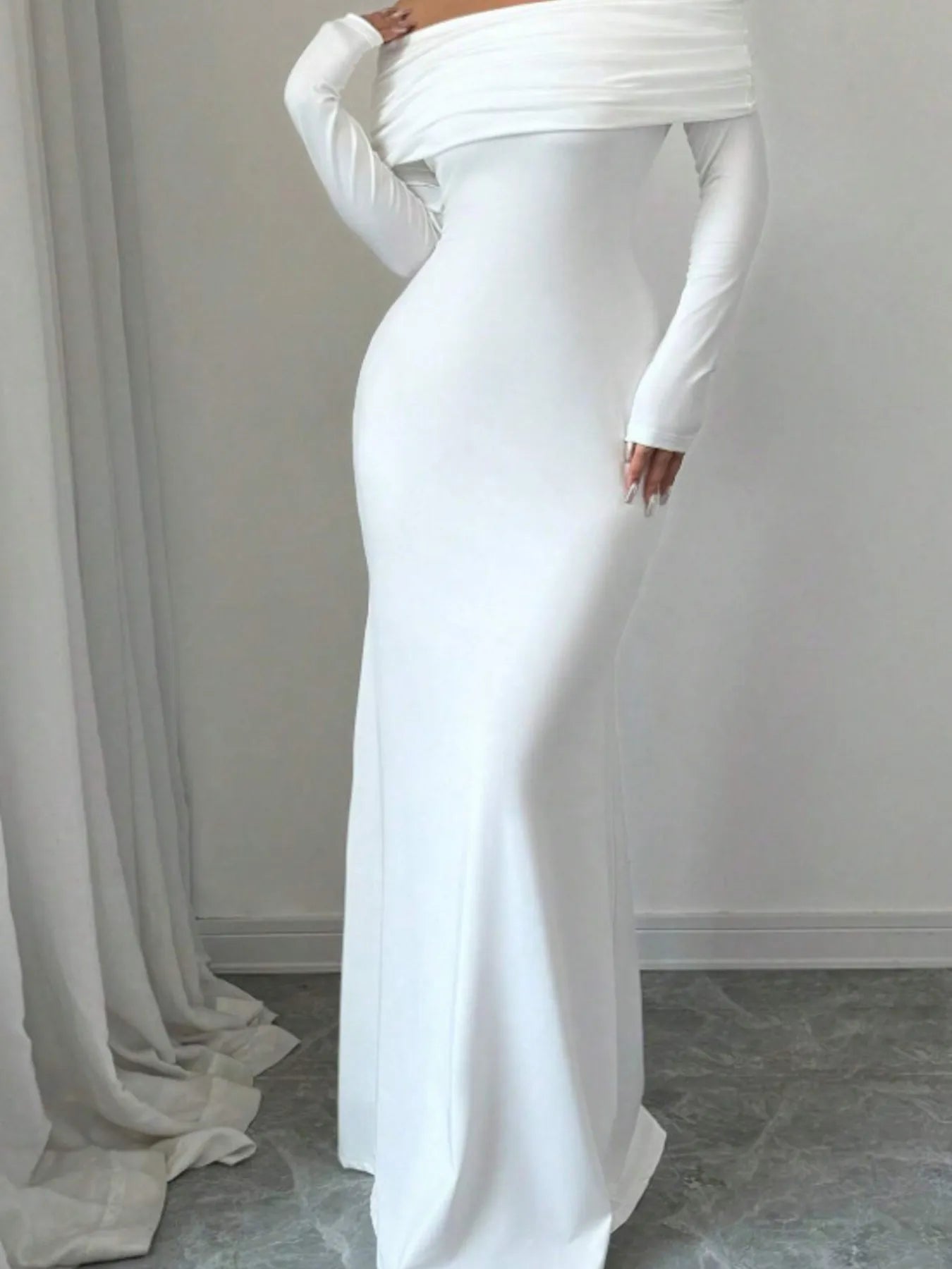 Off-Shoulder Long Sleeve Bodycon Maxi Dress - Thalia Chic