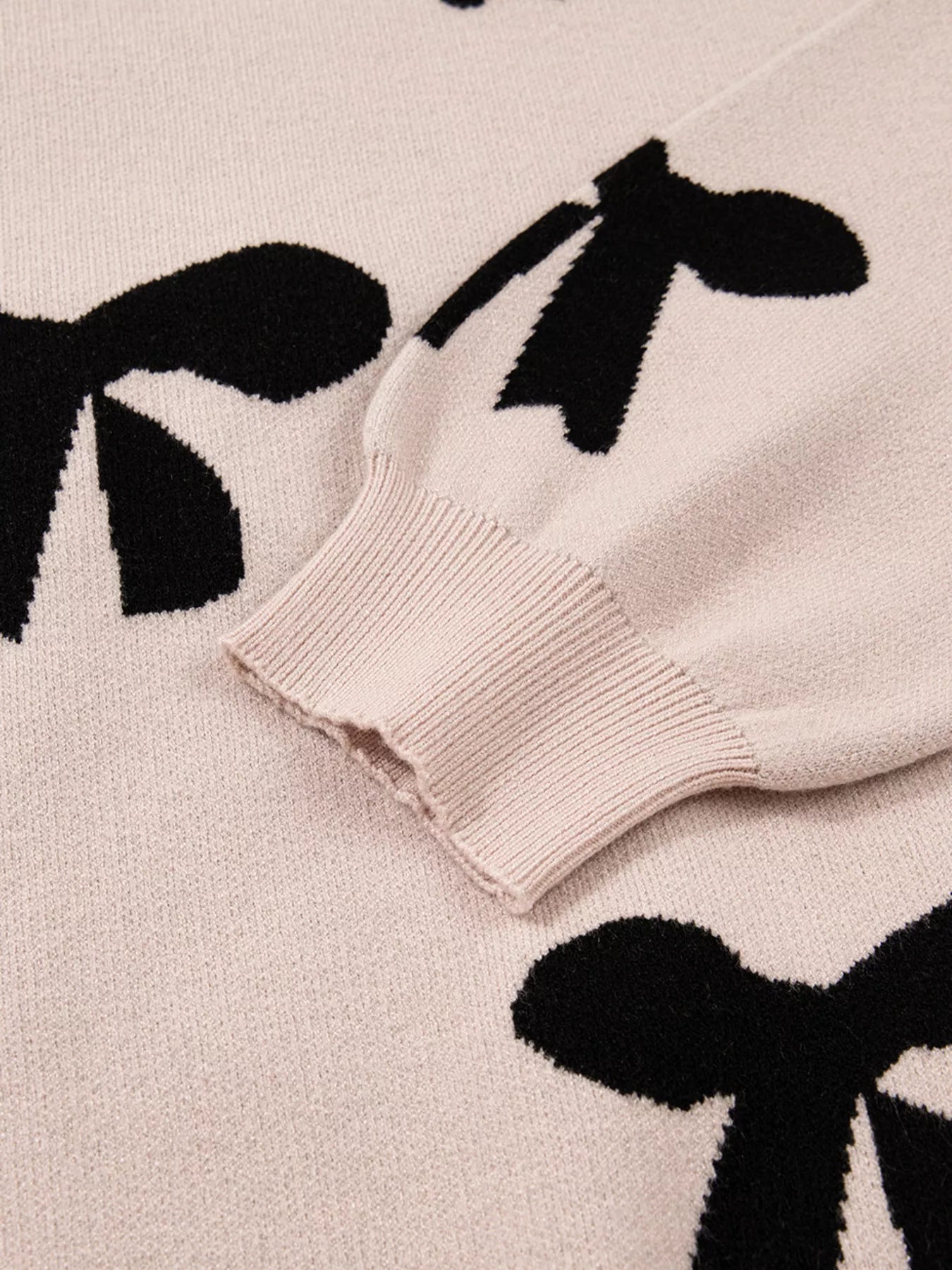 Pearl Embellished Bow Pattern Loose Sweater - Thalia Chic