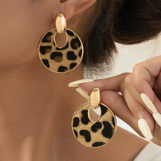 Leopard Circle Dangle Earrings - Thalia Chic