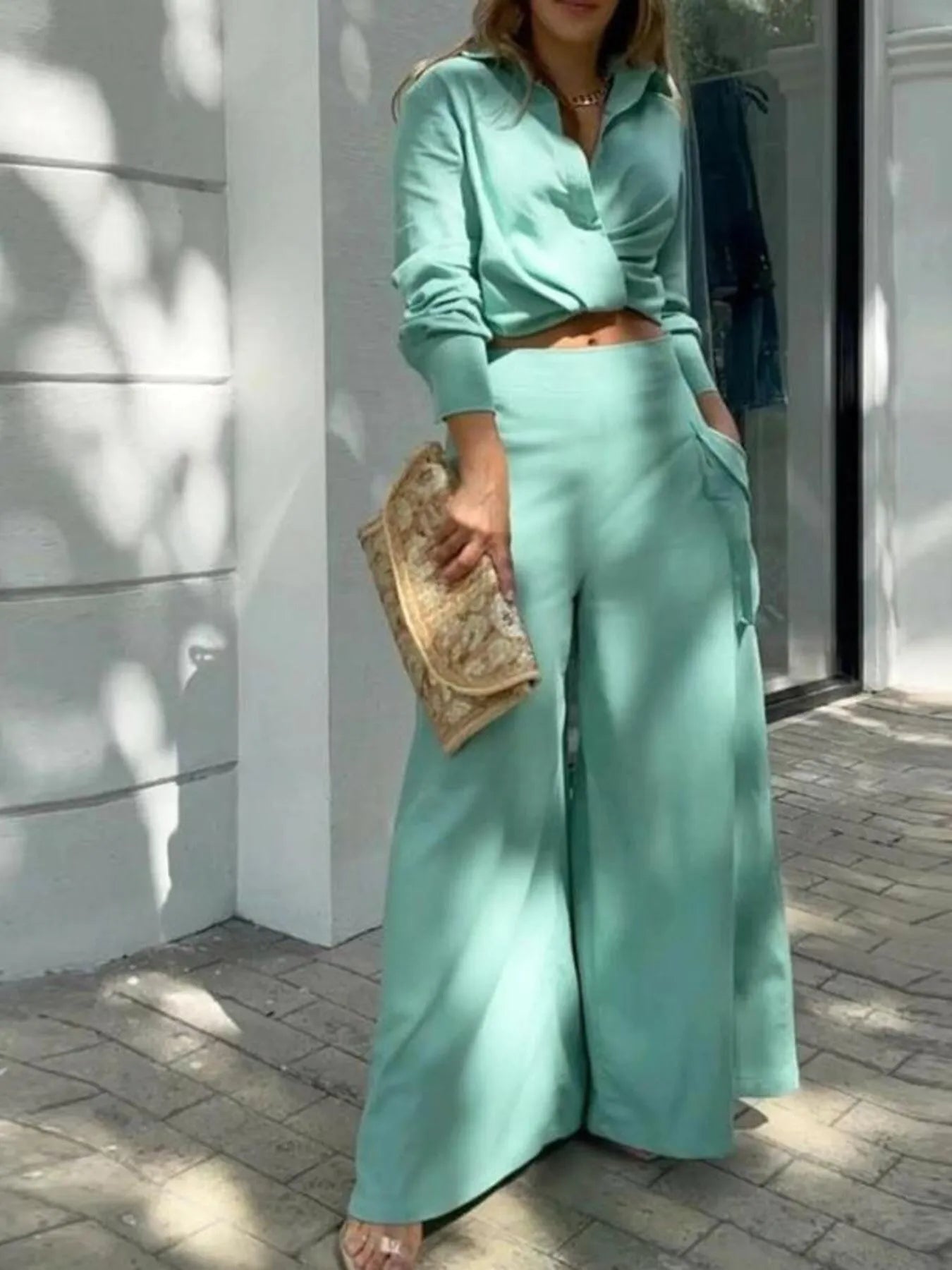 Full Size Long Sleeve Top and Pants Set Plus Size - Thalia Chic