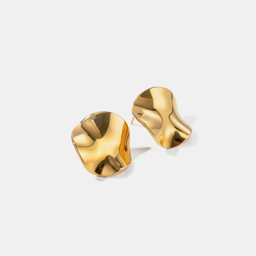 Geometric Pleated 18K Gold-Plated Stud Earrings - Thalia Chic