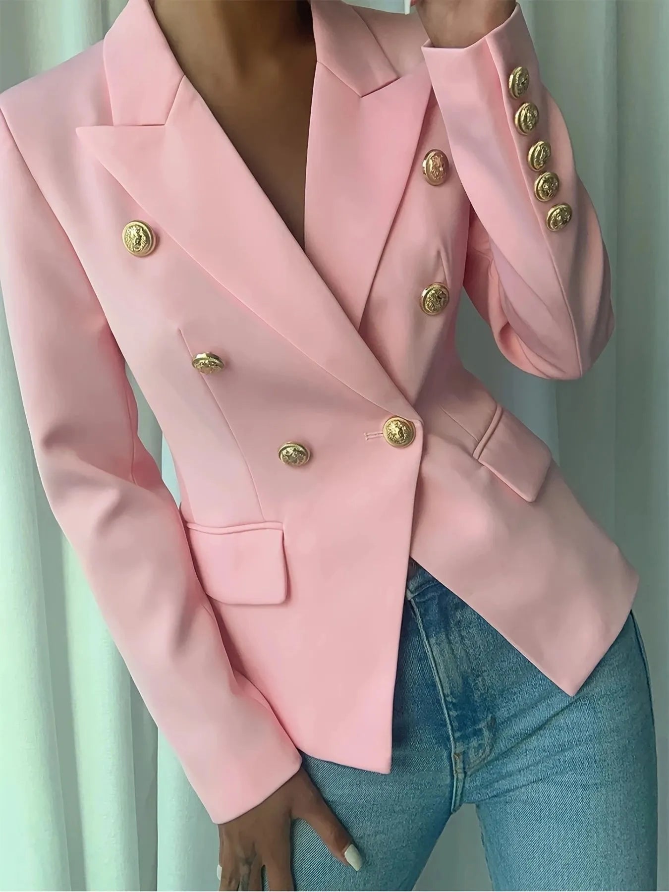 Decor Button Lapel Collar Blazer - Thalia Chic