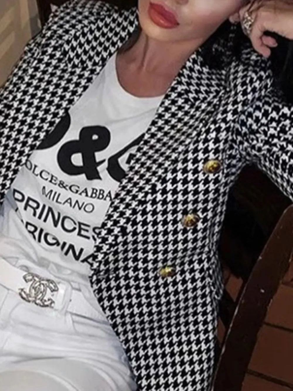 Lapel Collar Long Sleeve Blazer - Thalia Chic