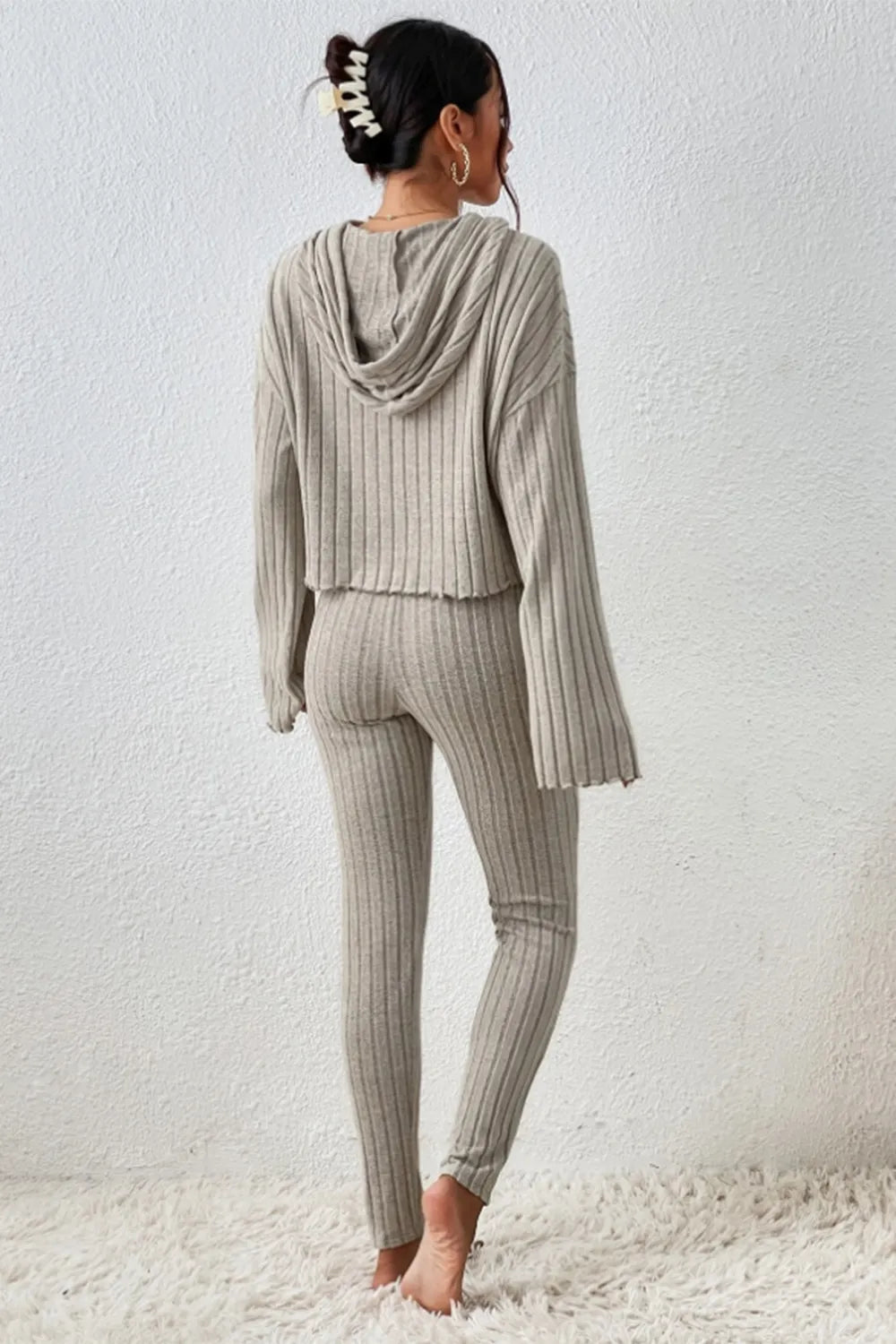 Lettuce Hem Dropped Shoulder Hooded Top and Pants Set - Thalia Chic