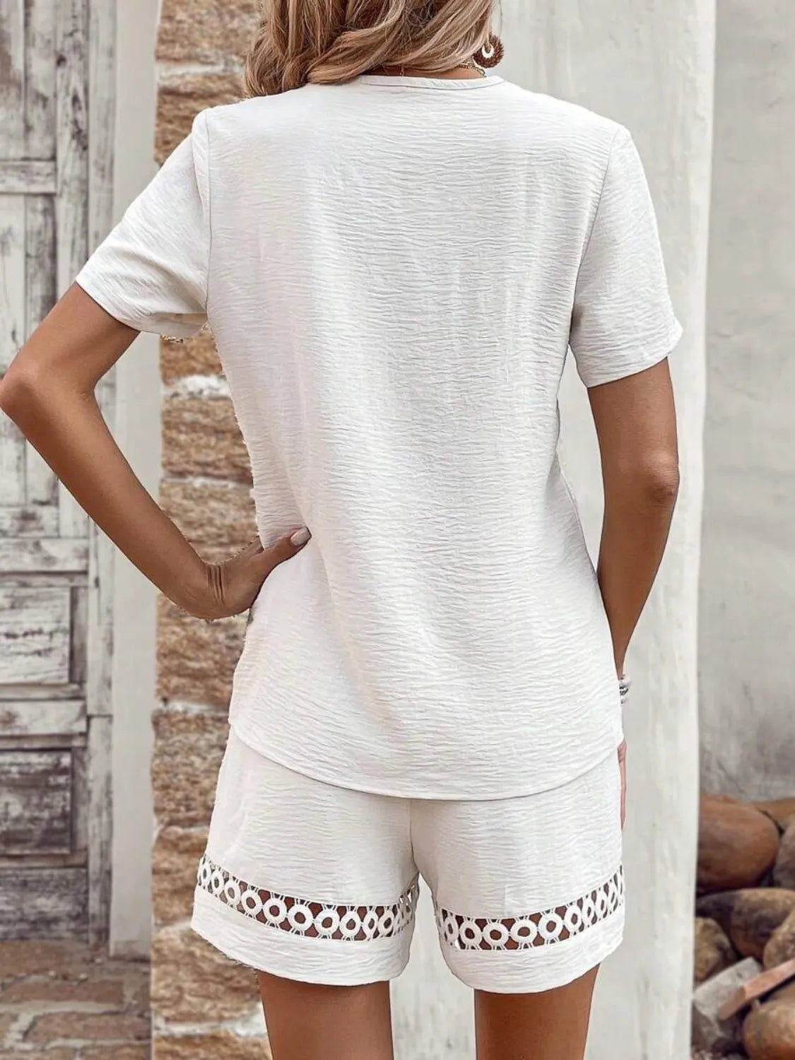 V Neck Short Sleeve Top and Shorts Set - Thalia Chic