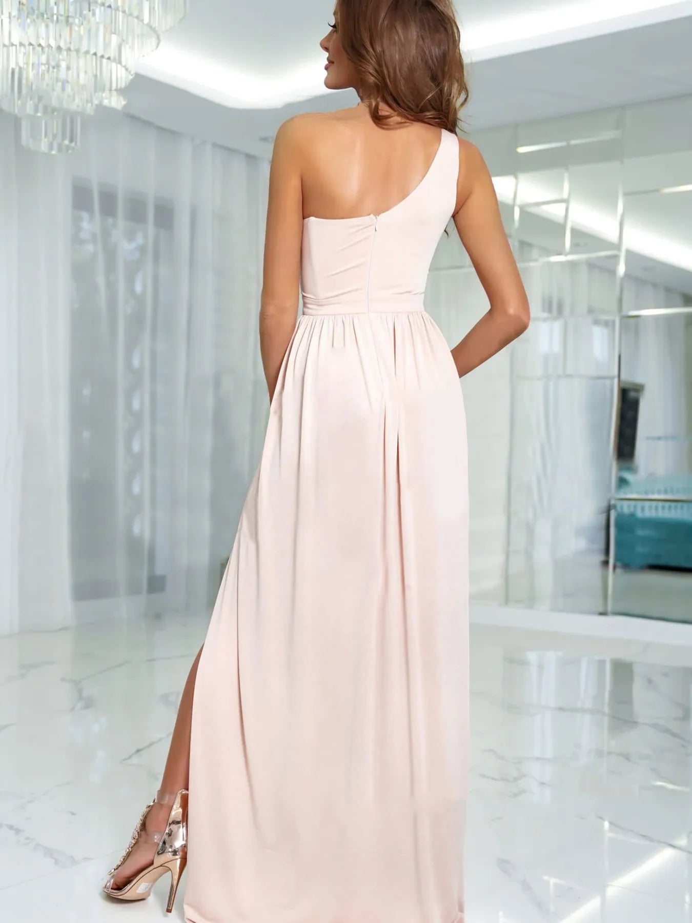 One-Shoulder High Slit Dress - Thalia Chic