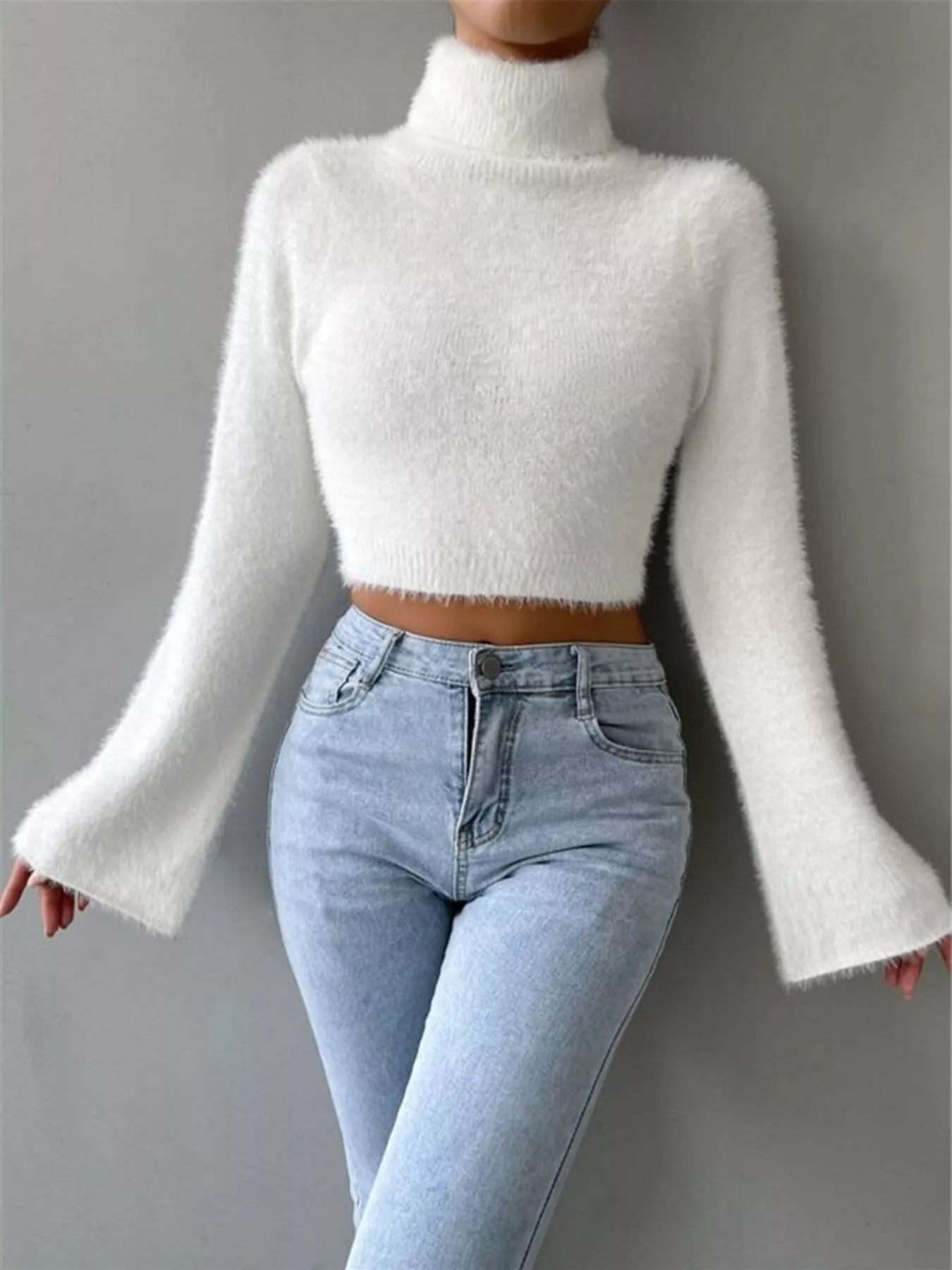 Turtleneck Flare Sleeve Sweater - Thalia Chic