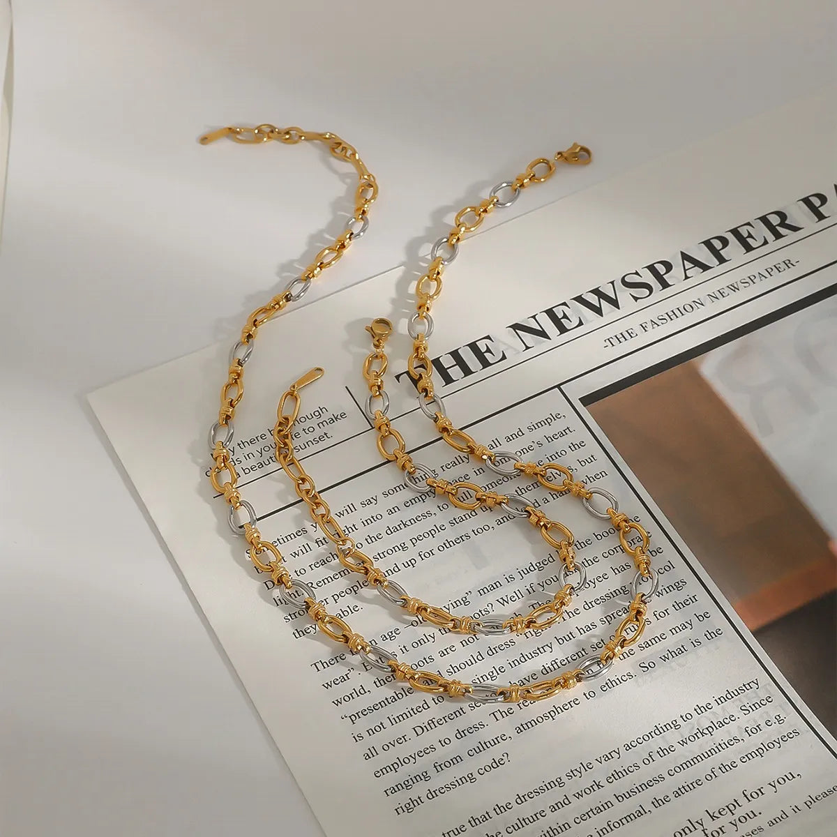 Two-Tone Chain Link Jewelry Set - Thalia Chic