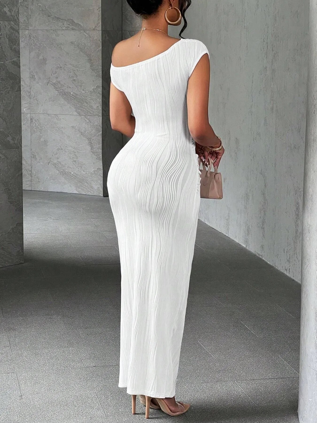 Textured Single Shoulder Bodycon Maxi Dress - Thalia Chic
