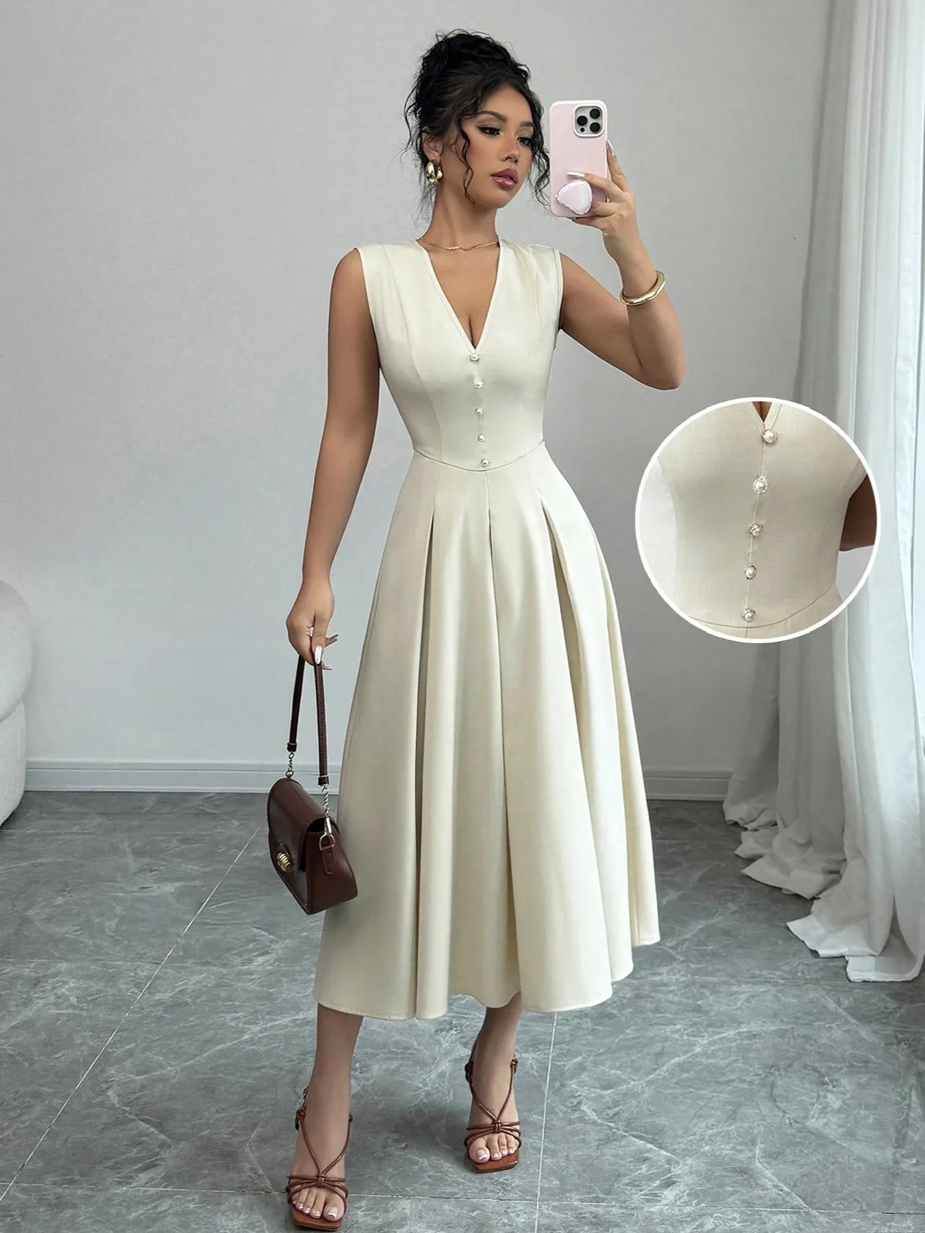 V-Neck Sleeveless Midi Dress - Thalia Chic
