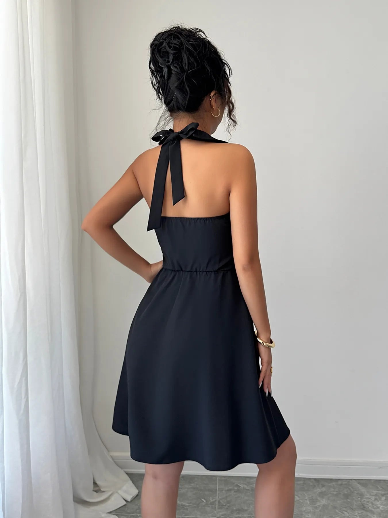 Halter Neck Sleeveless Mini Dress - Thalia Chic