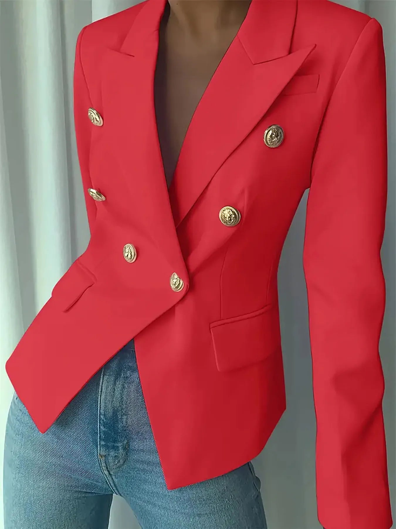 Decor Button Lapel Collar Blazer - Thalia Chic