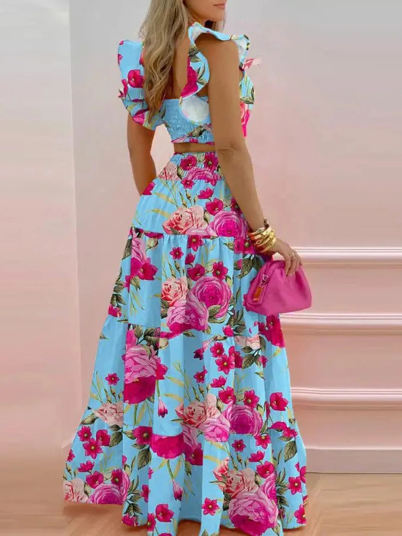 Full Size Ruffled Cami and Tiered Maxi Skirt Set Plus Size - Thalia Chic