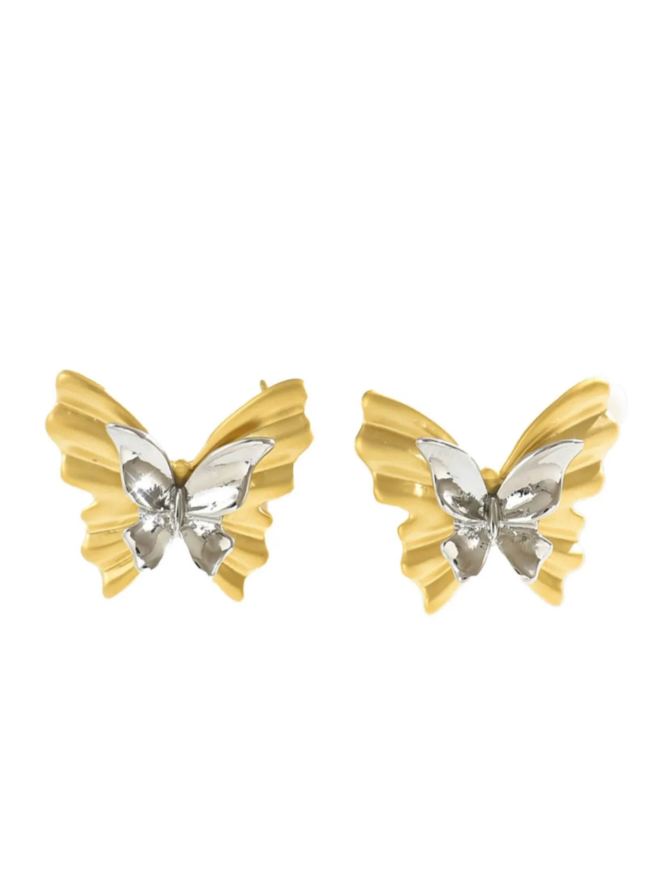 Two-Tone Stainless Steel Butterfly Earrings - Thalia Chic