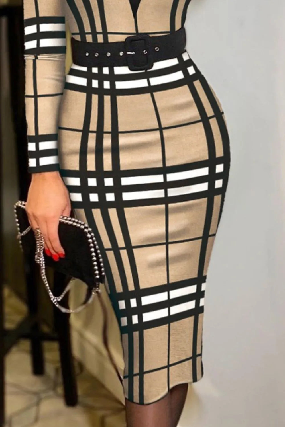 Printed Notched Long Sleeve Wrap Dress - Thalia Chic