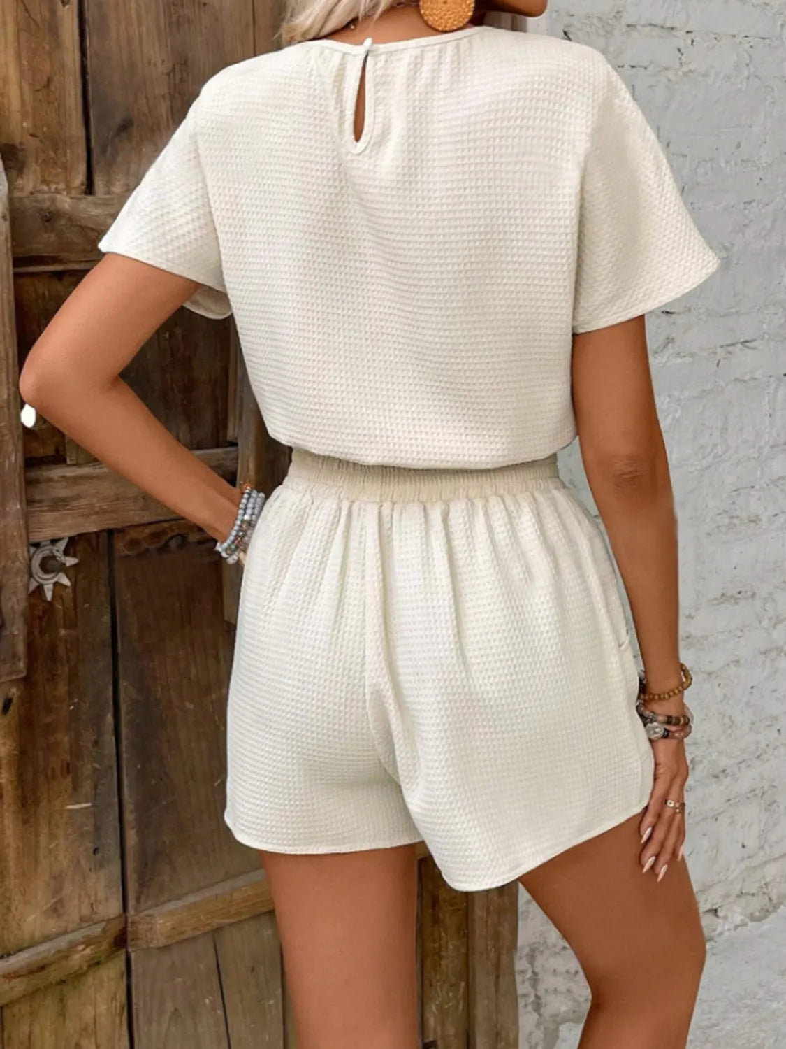 Round Neck Short Sleeve Top and Shorts Set - Thalia Chic