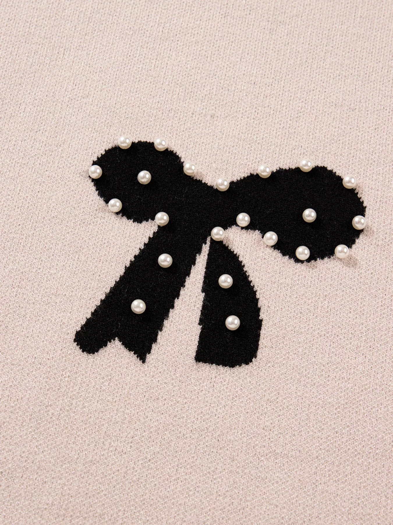 Pearl Embellished Bow Pattern Loose Sweater - Thalia Chic