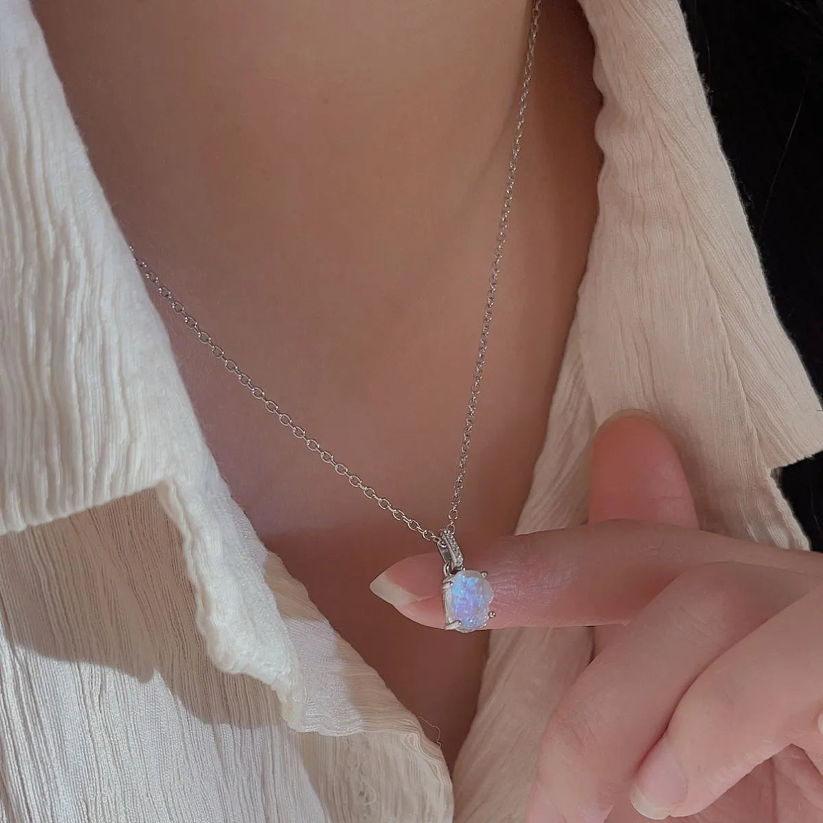 Moonstone 925 Sterling Silver Necklace - Thalia Chic