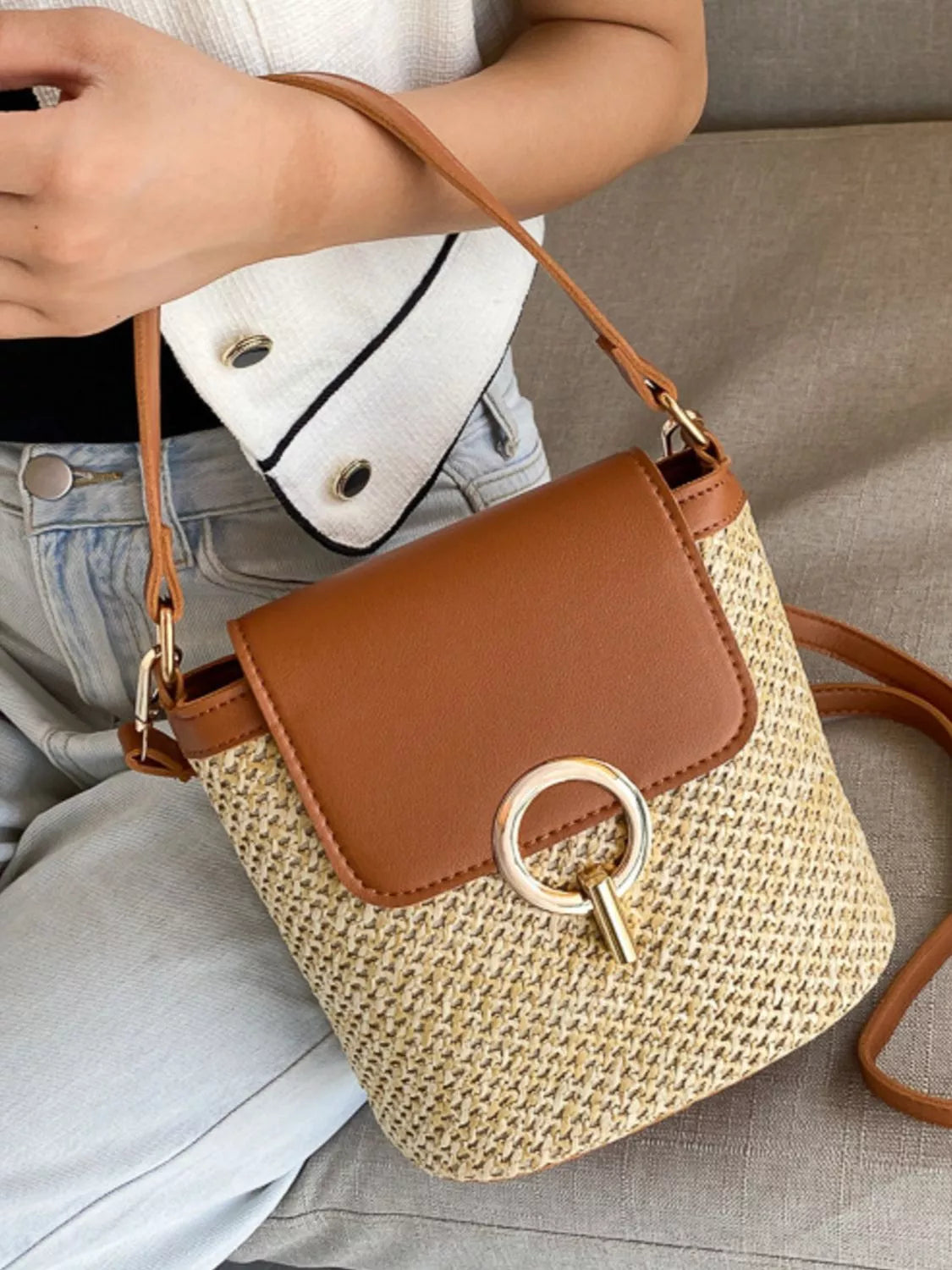 Woven Straw Crossbody Bag - Thalia Chic